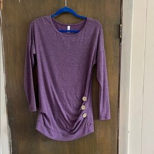 Amazon Purple 3/4 Sleeve Ruched Side Detail with Decorative Buttons Size Small